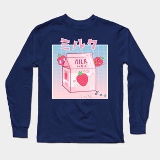 90s japanese aesthetics retro strawberry milk shake anime kawaii Long Sleeve T-Shirt